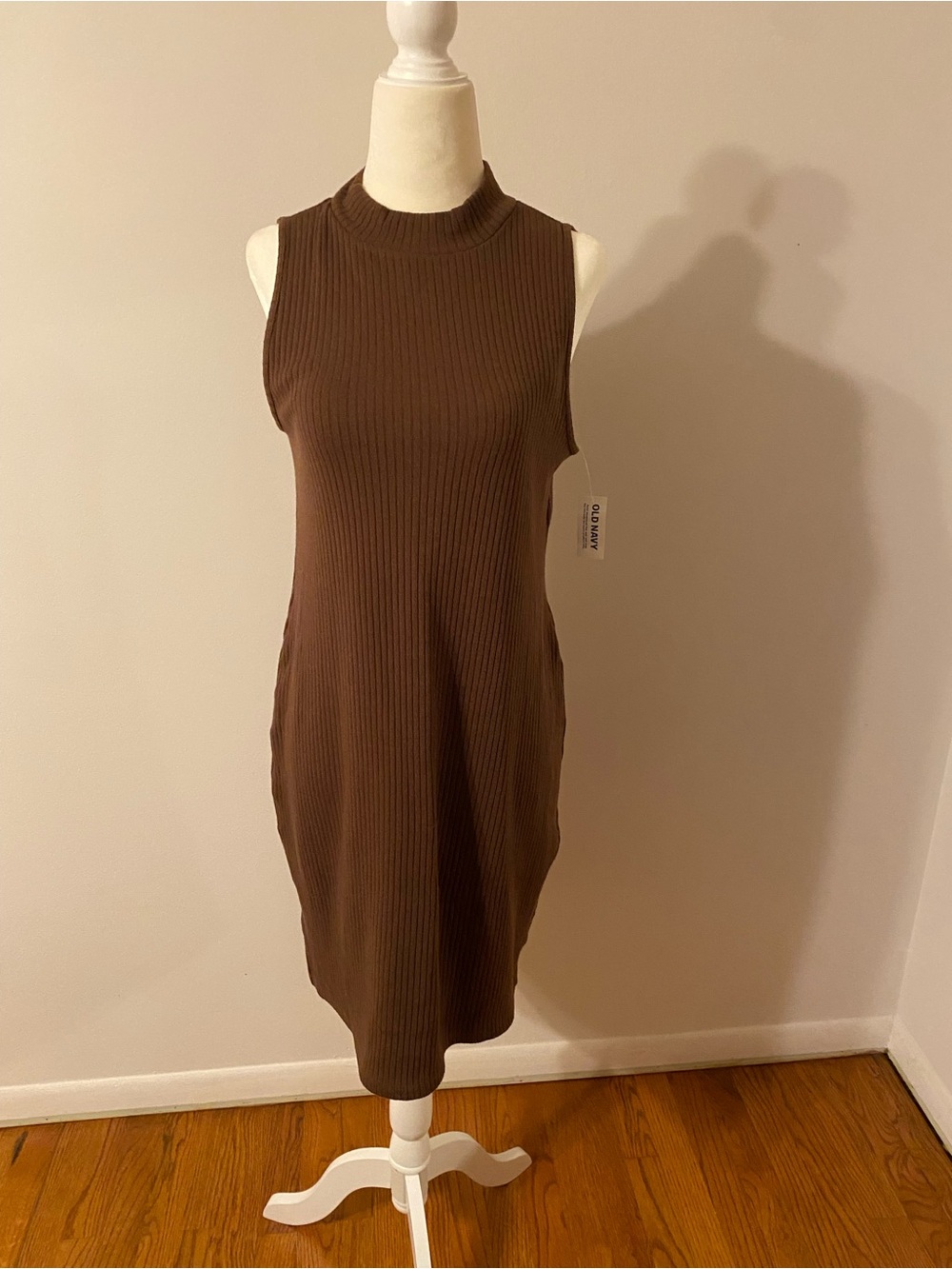 NWT Old Navy Brown Ribbed Mock-Neck Sleeveless Midi Dress